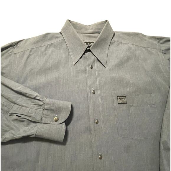 Versace Jeans Couture Button Up Shirt Mens XL Blue Medusa Metal Buttons Italy